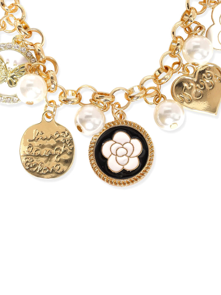 Rubans Voguish 22K Gold Plated Pearl Charm Beaded Copper Bracelet Bangles & Bracelets