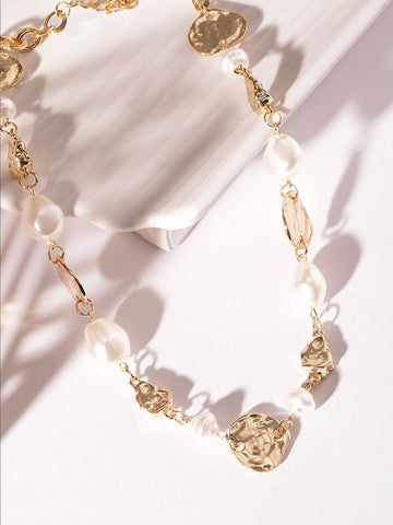 Rubans Voguish  22K Gold Plated Pearl & Charm Dangle Link Necklace Necklaces, Chains & necklace