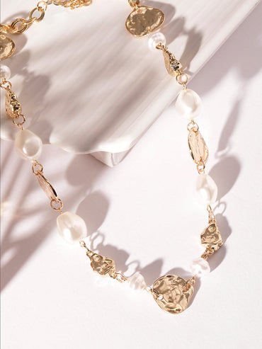 Rubans Voguish  22K Gold Plated Pearl & Charm Dangle Link Necklace Necklaces, Chains & necklace