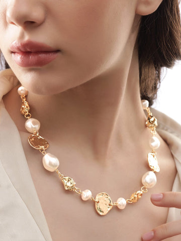 Rubans Voguish  22K Gold Plated Pearl & Charm Dangle Link Necklace Necklaces, Chains & necklace
