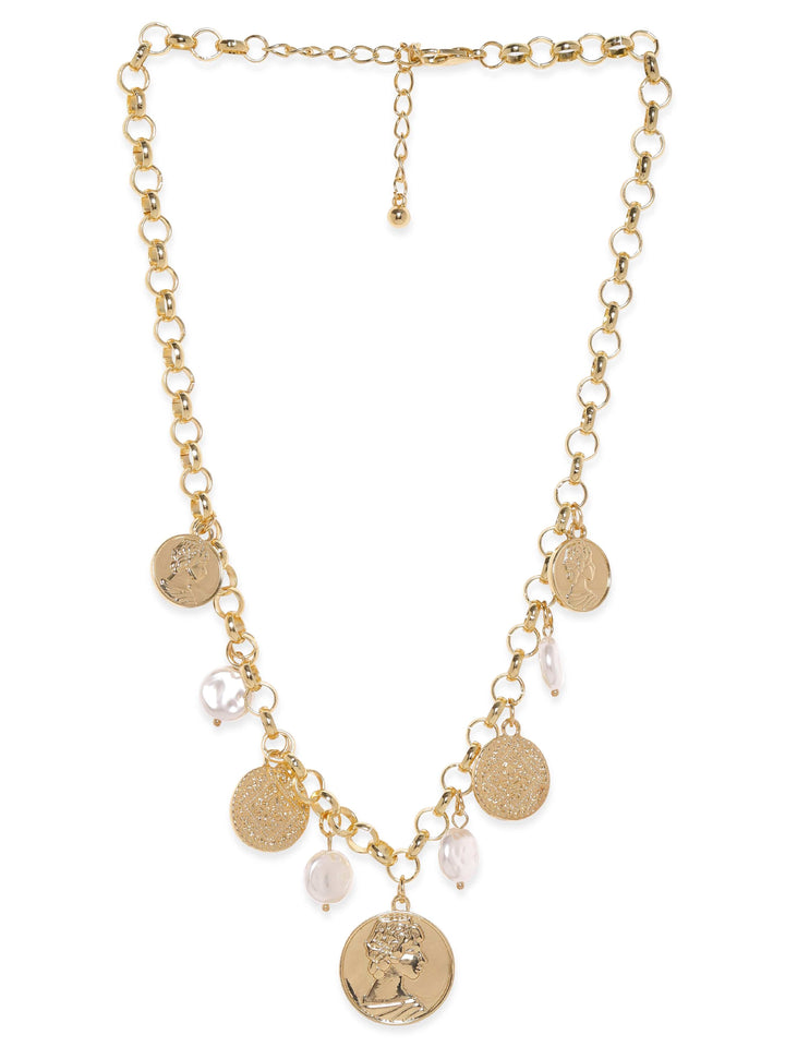 Rubans Voguish 22K Gold Plated Pearl & Charm dangle link necklace Necklaces, Chains & necklace