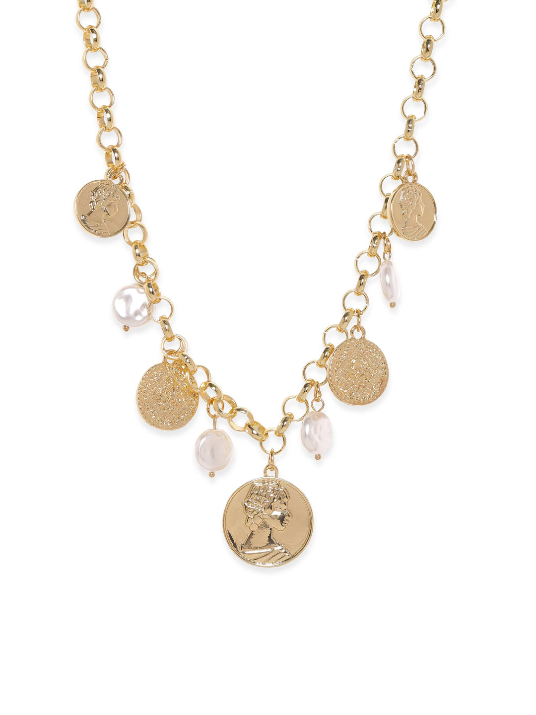 Rubans Voguish 22K Gold Plated Pearl & Charm dangle link necklace Necklaces, Chains & necklace