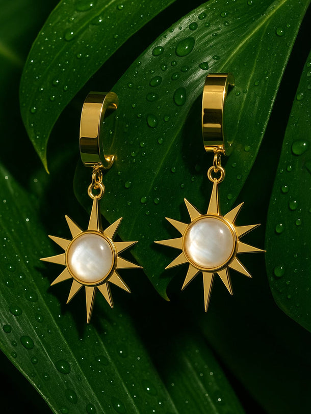 Rubans Voguish 22K Gold plated Stainless Steel Waterproof Sunburst Tarnish free Huggie hoop Drop Earrings Earrings