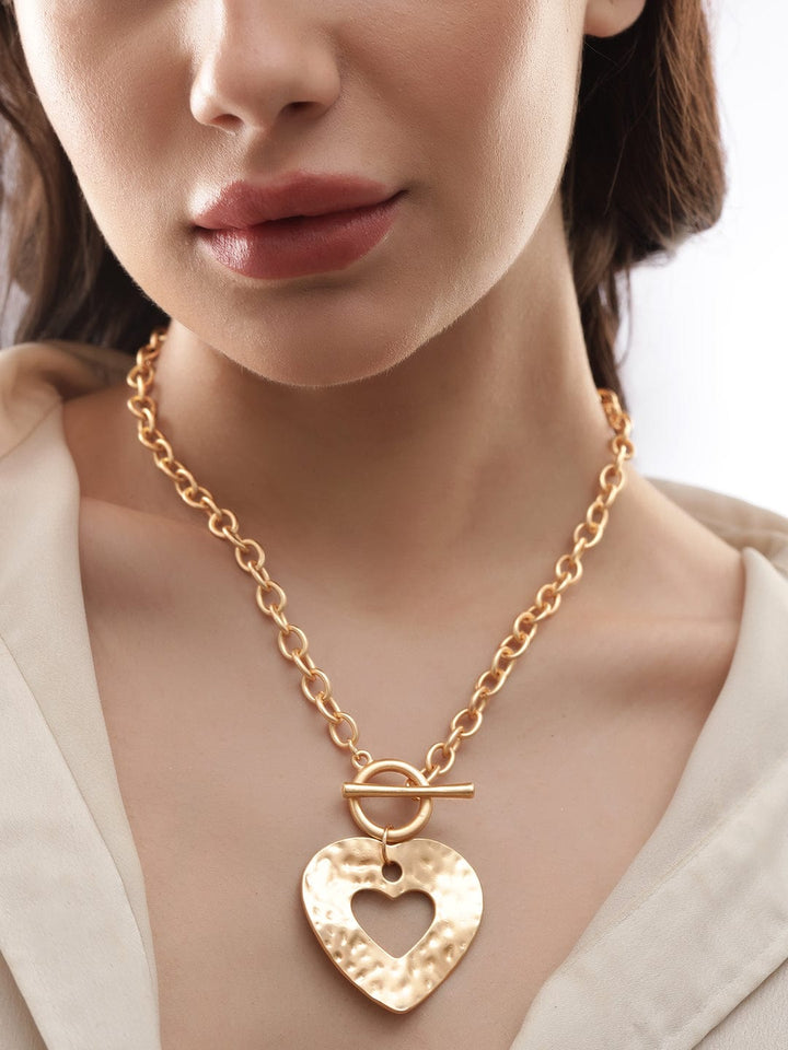 Rubans Voguish 22K Gold plated Statement Heart Motif Link Chain Copper Necklace Necklaces