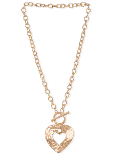 Rubans Voguish 22K Gold plated Statement Heart Motif Link Chain Copper Necklace Necklaces
