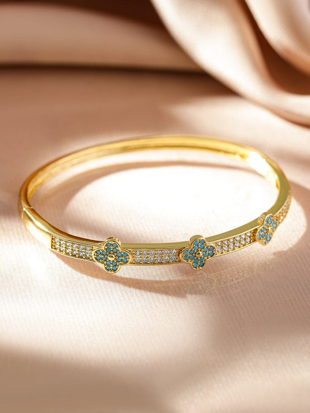 Rubans Voguish 22K Gold-Plated Turquoise Enamel Floral Cuff Bracelet with Cubic Zirconia Wristwear