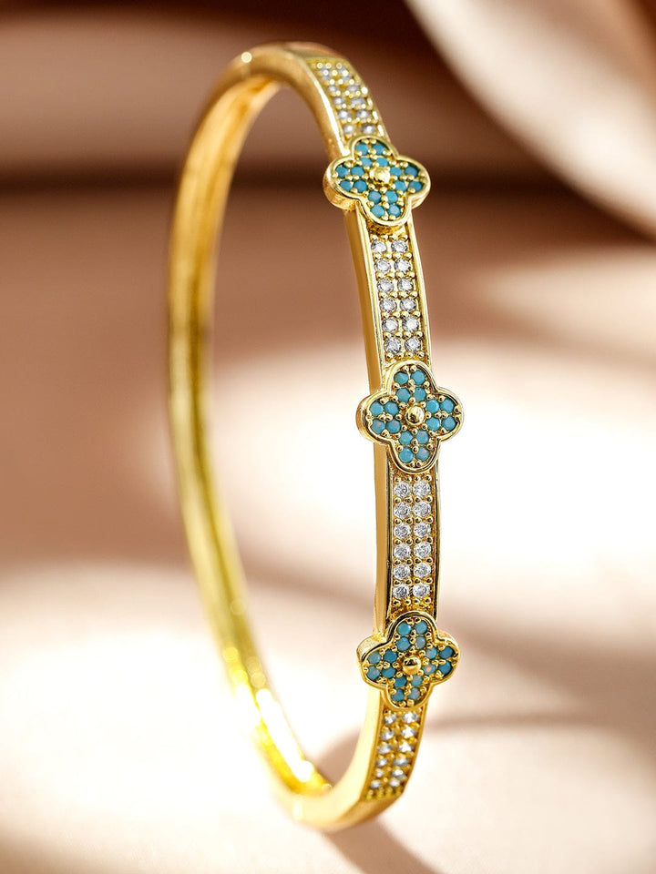 Rubans Voguish 22K Gold-Plated Turquoise Enamel Floral Cuff Bracelet with Cubic Zirconia Wristwear
