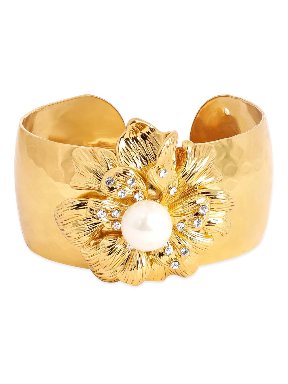 Rubans Voguish 22K Gold plated Zirconia studded Floral motif pearl studded Adjustable bracelet Bangles & Bracelets