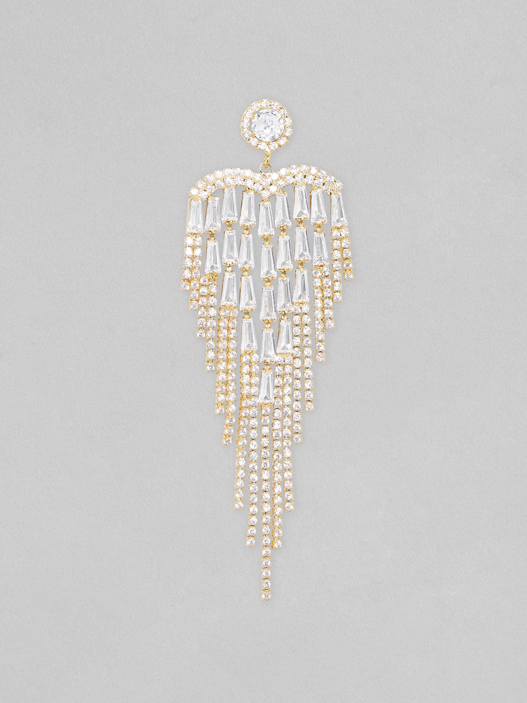 Rubans Voguish Baguettes And Round Zircons Studded Tassel Earrings Earrings