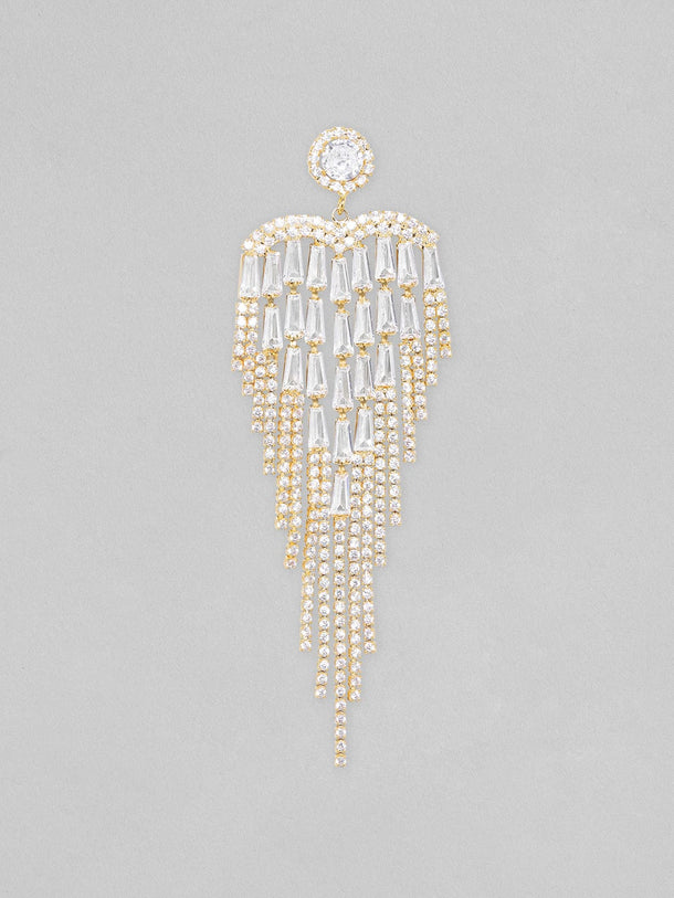 Rubans Voguish Baguettes And Round Zircons Studded Tassel Earrings Earrings