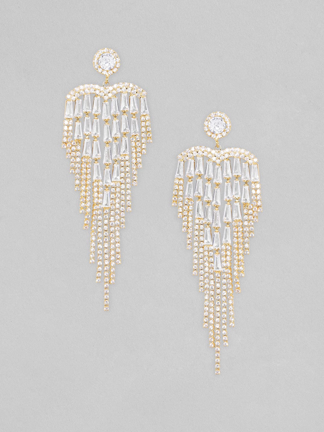 Rubans Voguish Baguettes And Round Zircons Studded Tassel Earrings Earrings