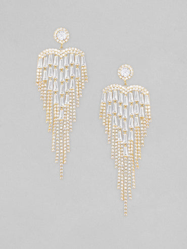 Rubans Voguish Baguettes And Round Zircons Studded Tassel Earrings Earrings