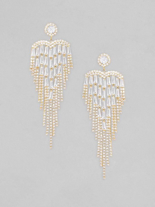 Rubans Voguish Baguettes And Round Zircons Studded Tassel Earrings Earrings