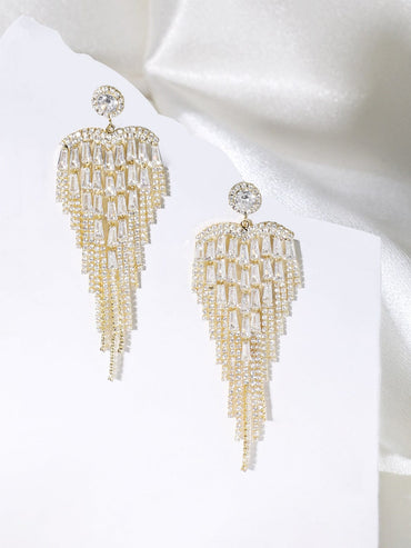 Rubans Voguish Baguettes And Round Zircons Studded Tassel Earrings Earrings