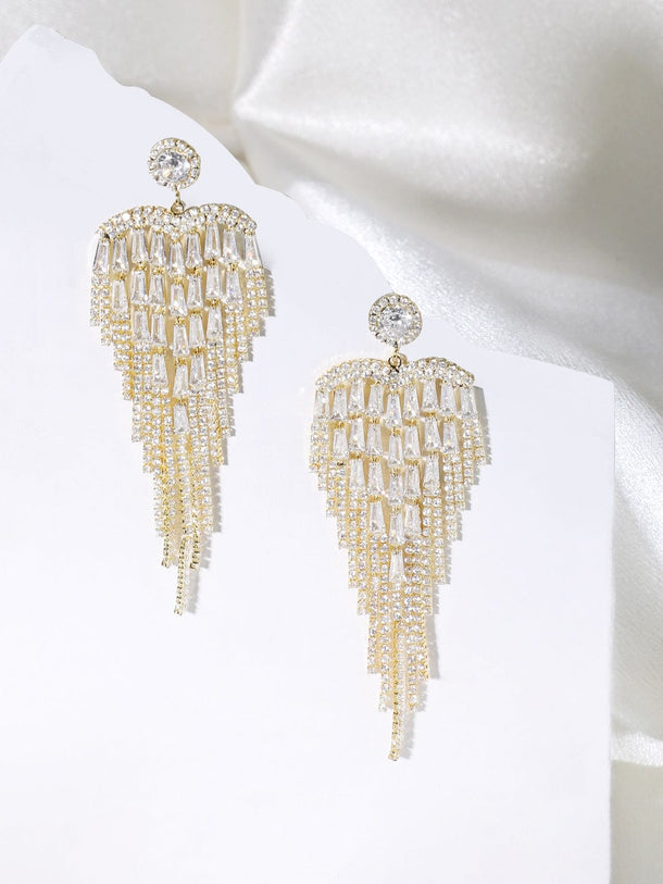 Rubans Voguish Baguettes And Round Zircons Studded Tassel Earrings Earrings