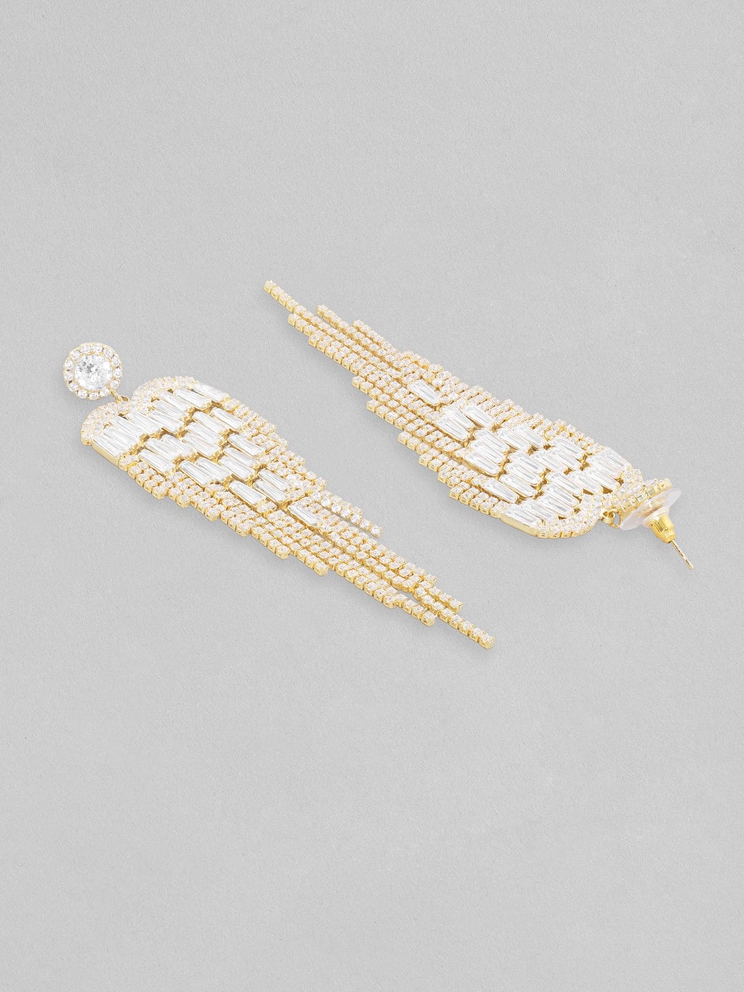 Rubans Voguish Baguettes And Round Zircons Studded Tassel Earrings Earrings