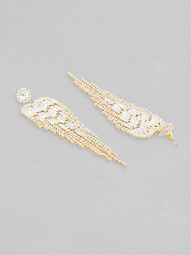 Rubans Voguish Baguettes And Round Zircons Studded Tassel Earrings Earrings