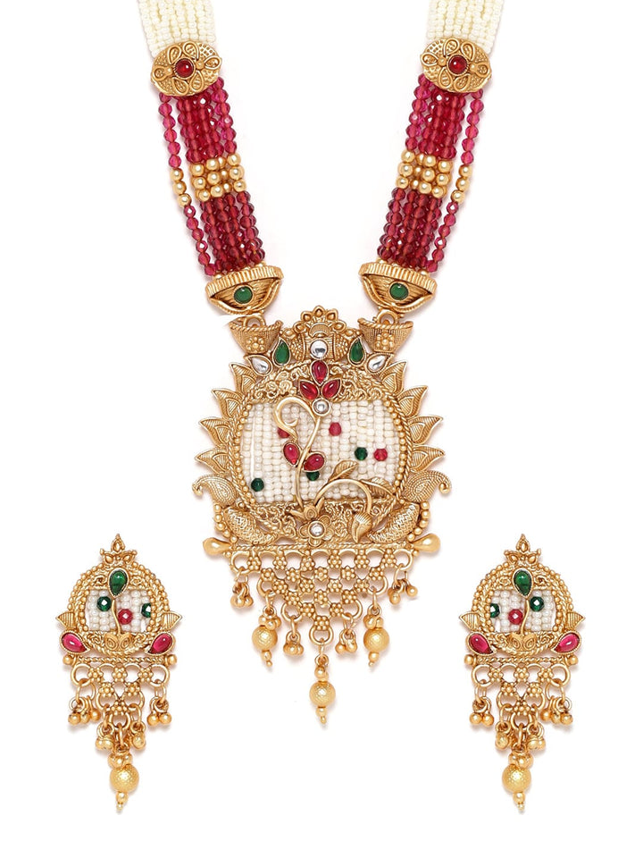 Rubans Voguish Beaded Chain Necklace Set with Gold-Toned Pendant Jewellery Sets