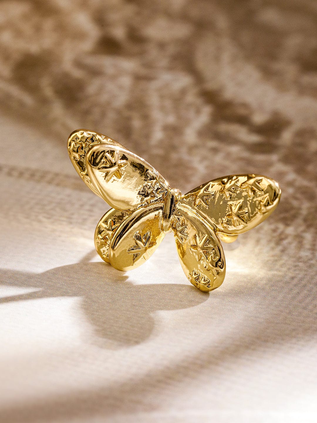 Rubans Voguish Bold 18K Gold Plated Embossed Butterfly Statement Ring Ear Cuff Earrings