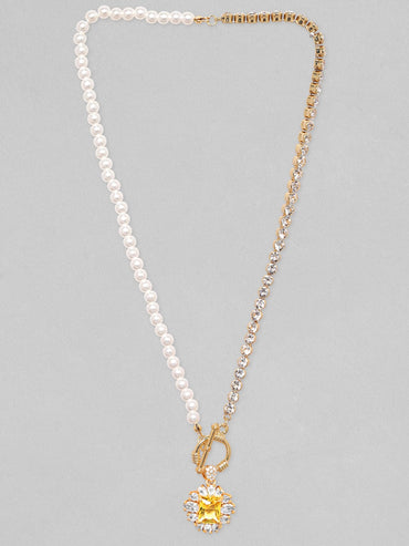 Rubans Voguish Chain & Pearl Multi Textured Pendant Necklace Necklaces, Necklace Sets, Chains & Mangalsutra