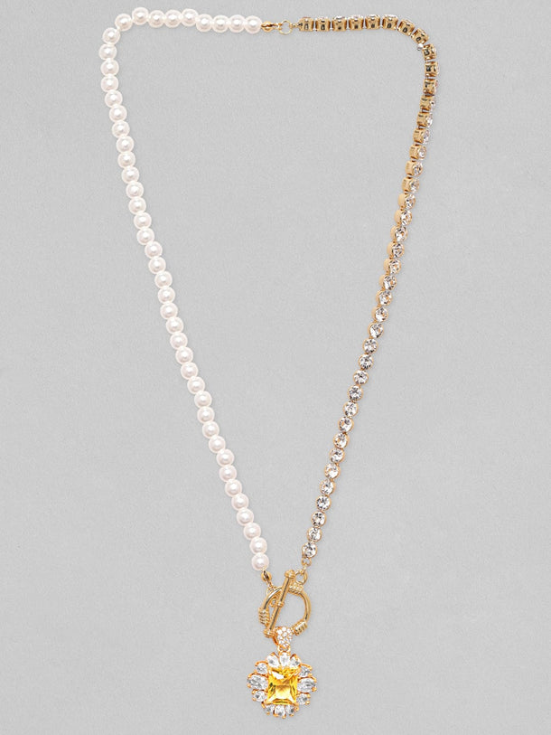 Rubans Voguish Chain & Pearl Multi Textured Pendant Necklace Necklaces, Necklace Sets, Chains & Mangalsutra