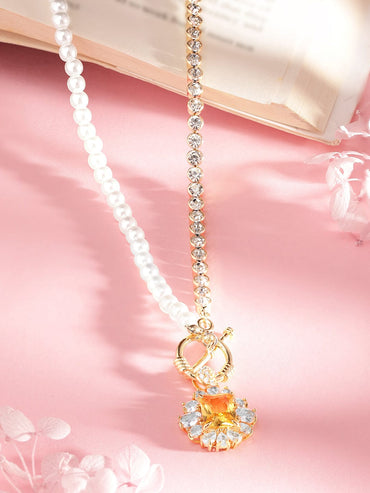 Rubans Voguish Chain & Pearl Multi Textured Pendant Necklace Necklaces, Necklace Sets, Chains & Mangalsutra