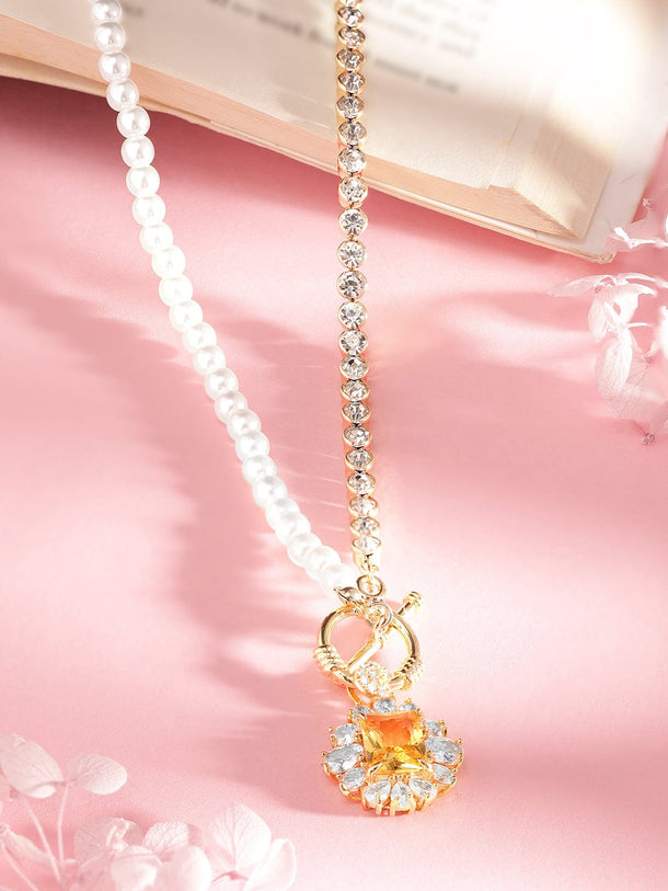 Rubans Voguish Chain & Pearl Multi Textured Pendant Necklace Necklaces, Necklace Sets, Chains & Mangalsutra