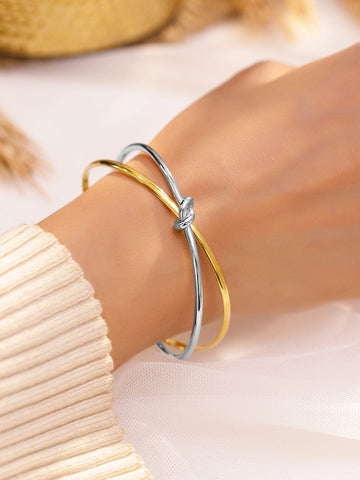 Rubans Voguish Dual Plated Gold & Silver Stainless Steel Tarnish-Free Waterproof Open Cuff Knot Bracelet Bracelet