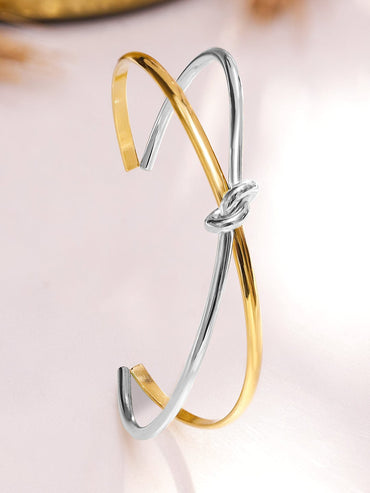 Rubans Voguish Dual Plated Gold & Silver Stainless Steel Tarnish-Free Waterproof Open Cuff Knot Bracelet Wristwear