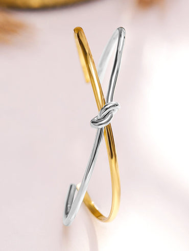 Rubans Voguish Dual Plated Gold & Silver Stainless Steel Tarnish-Free Waterproof Open Cuff Knot Bracelet Wristwear