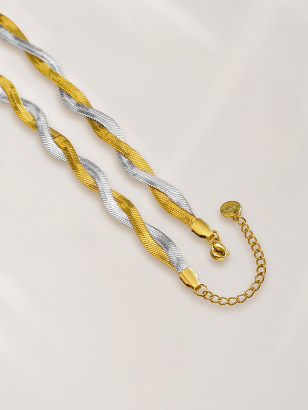 Rubans Voguish Dual-Plated Gold & Silver Stainless Steel Tarnish-Free Waterproof Twisted Link Y-Drop Necklace Necklace & Chains