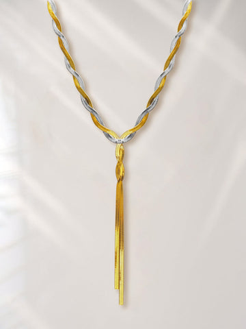 Rubans Voguish Dual-Plated Gold & Silver Stainless Steel Tarnish-Free Waterproof Twisted Link Y-Drop Necklace Necklace & Chains