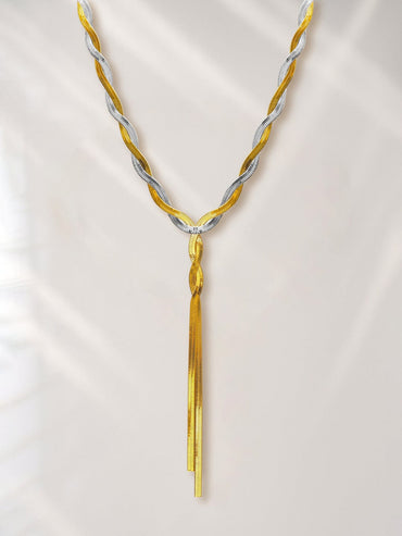 Rubans Voguish Dual-Plated Gold & Silver Stainless Steel Tarnish-Free Waterproof Twisted Link Y-Drop Necklace Necklace & Chains