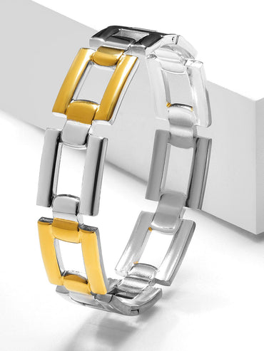 Rubans Voguish Dual-Plated in Silver & 18K Gold Chunky Geometric Link Statement Bracelet Wristwear