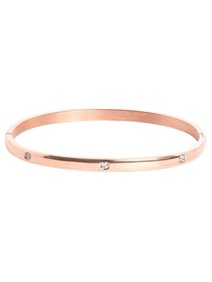 Rubans Voguish Elegant 18K Rose Gold-Plated Zirconia Studded Bracelet Stainless Steel Bangles & Bracelets