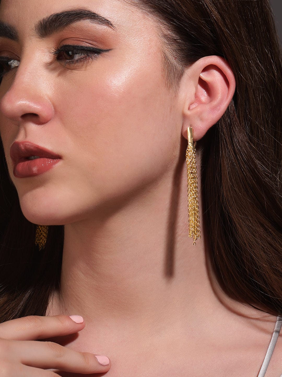 Rubans Voguish Gilded Allure: Gold Tone Drop Stainless Steel Earrings Earrings