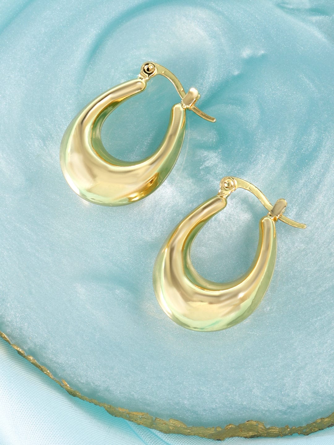 Rubans Voguish Gilded Circlets Gold Tone Stainless Steel Hoop Earrings Earrings