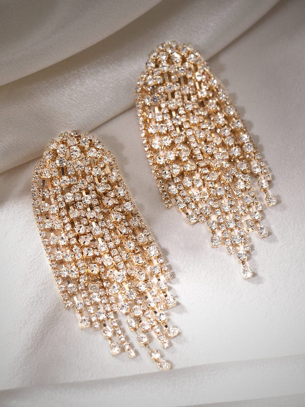 Rubans Voguish Gilded Desert Dazzle Zircon Stone Gold Tone Western Drop Earrings Earrings