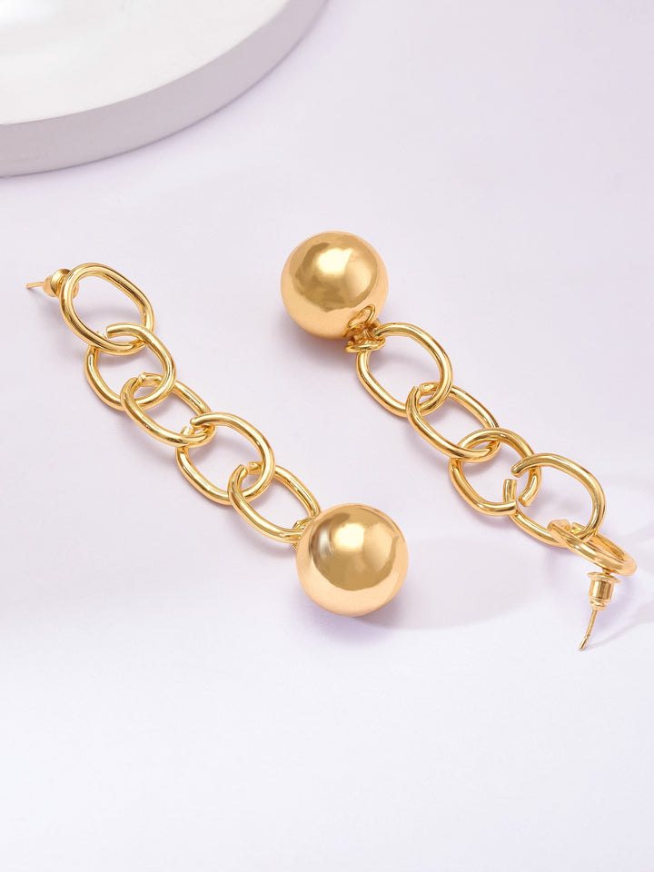 Rubans Voguish Gilded Elegance Gold Plated Linked Chain Drop Earrings Earrings