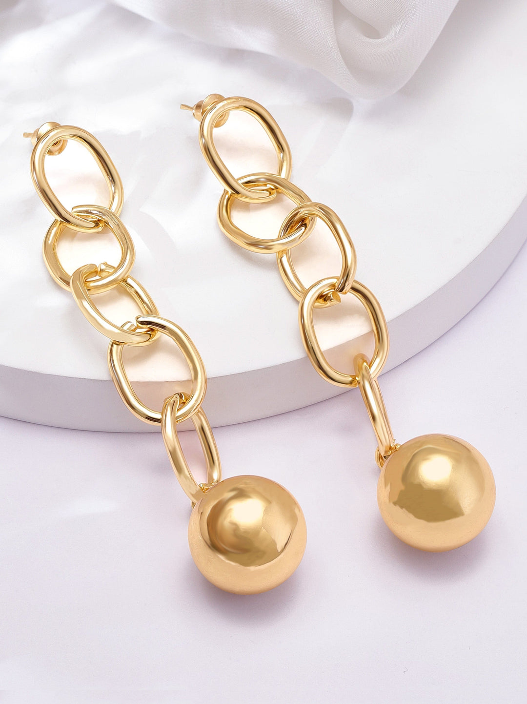 Rubans Voguish Gilded Elegance Gold Plated Linked Chain Drop Earrings Earrings