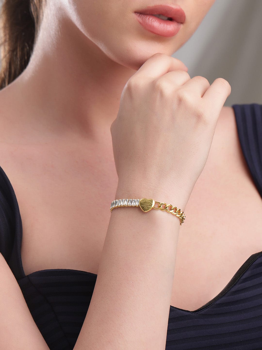 Cheap WWJ Sparkling Zirconia Golden Color Love Heart Shape Bracelets Bangle  | Joom