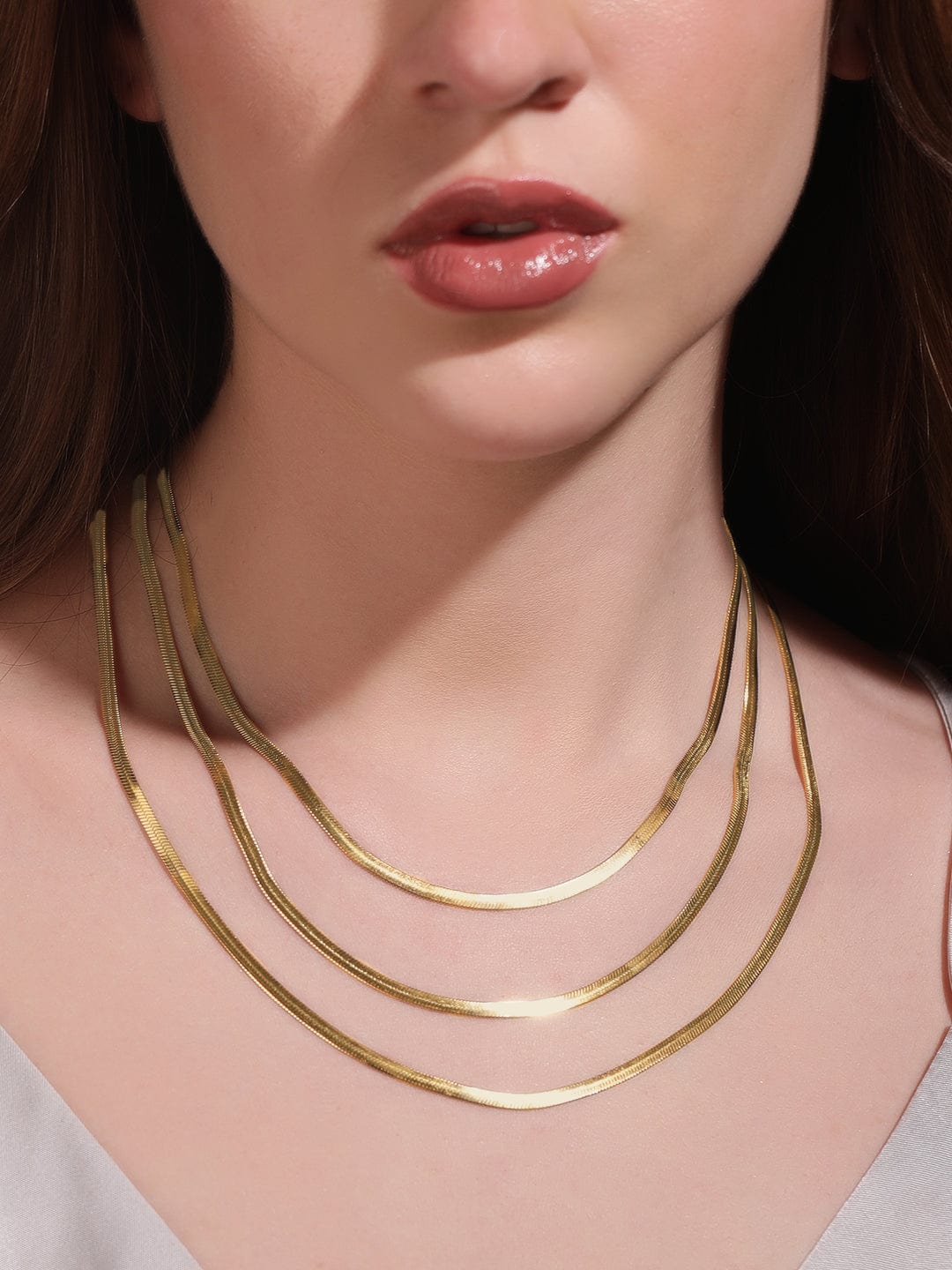 Rubans Voguish Glamorous Cascade Stainless Gold Tone Multi-Layer Necklace Necklace