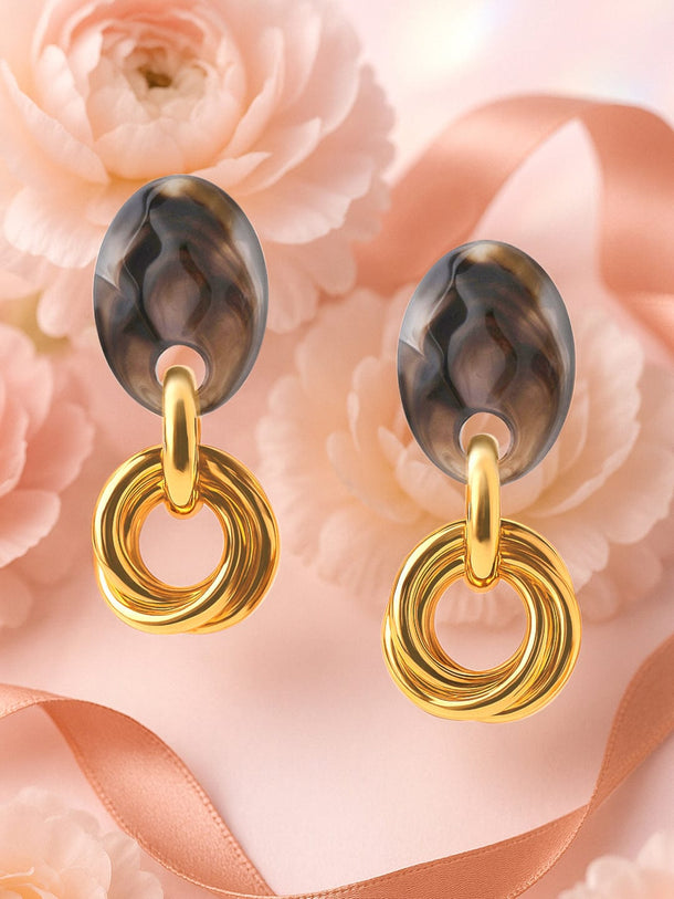 Rubans Voguish Gold Plated Brown Coloured Marble Finish Western Earrings. Earrings