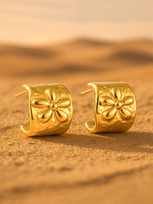 RUBANS Voguish Gold-Plated Circular Floral Design Half Hoop Earrings Earrings