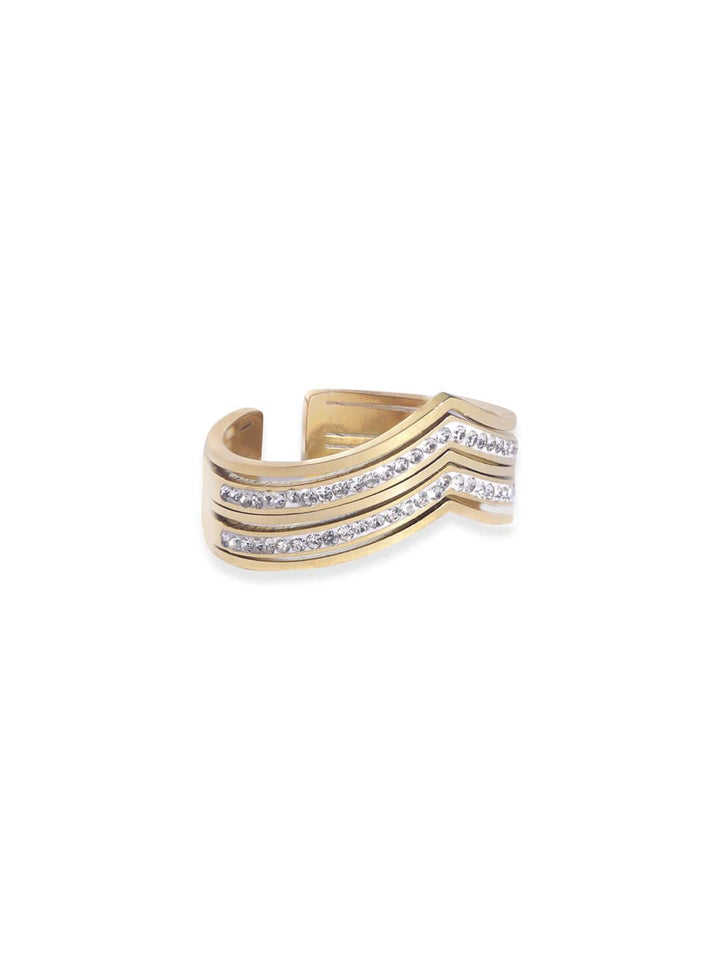 Rubans Voguish Gold plated Dazzling Zirconia Studded Adjustable Ring Rings