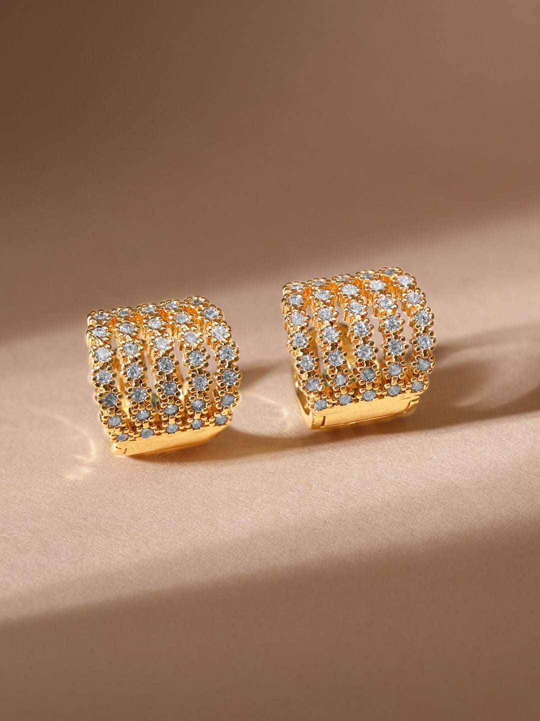 Rubans Voguish Gold Plated Layered Zirconia Studded Hoop Earrings Earrings