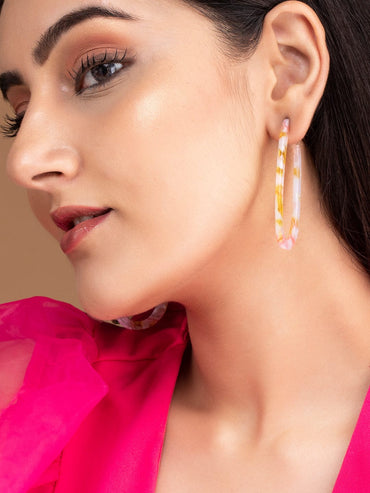 Rubans Voguish Gold Plated Marbled Pastel Oval Hoop Earrings Earrings