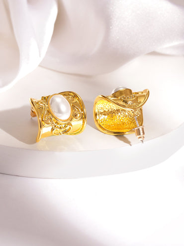 Rubans Voguish Gold-Plated Oval Half Hoop Earrings Earrings