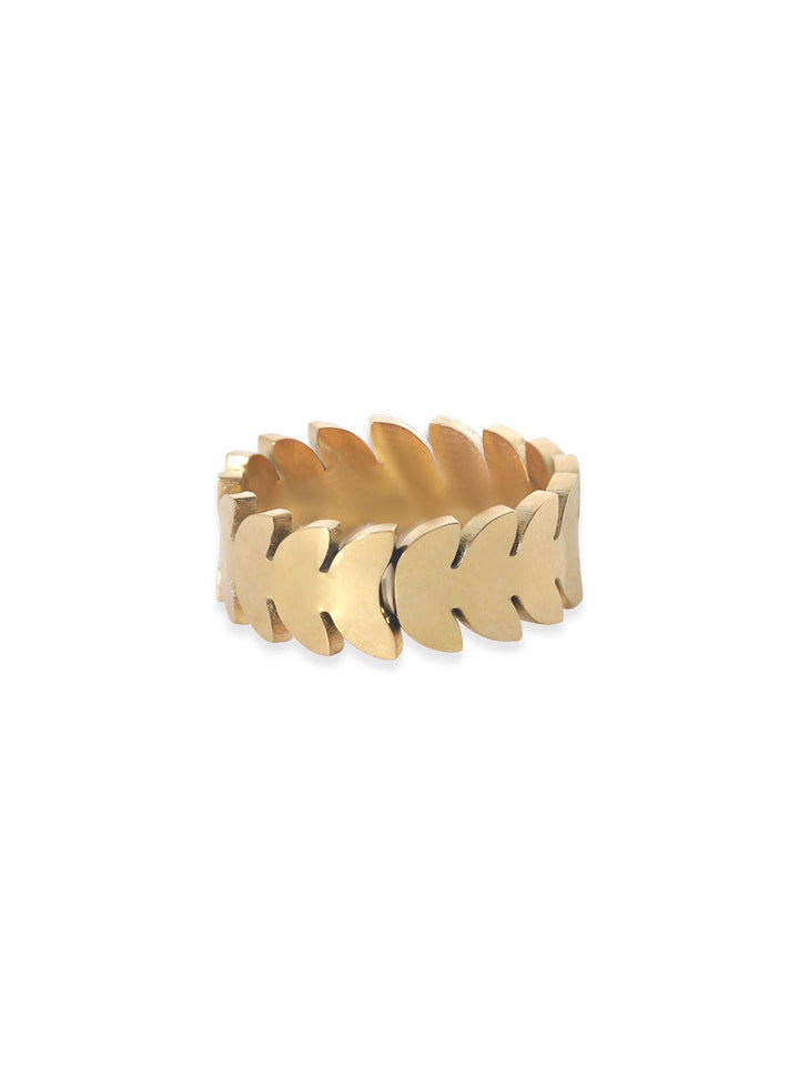 Rubans Voguish Gold Plated Stainless Steel Dazzling Zirconia Leaf Pattern Adjustable Ring Rings