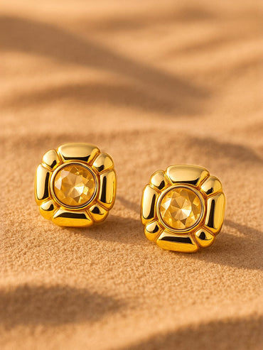 Rubans Voguish Gold-Plated Stone-Studded Square Studs Earrings Studs Earrings